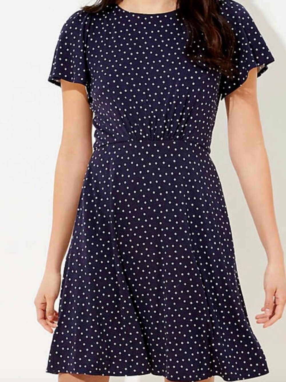 LOFT Navy Blue Polka Dot Dress, Size 16